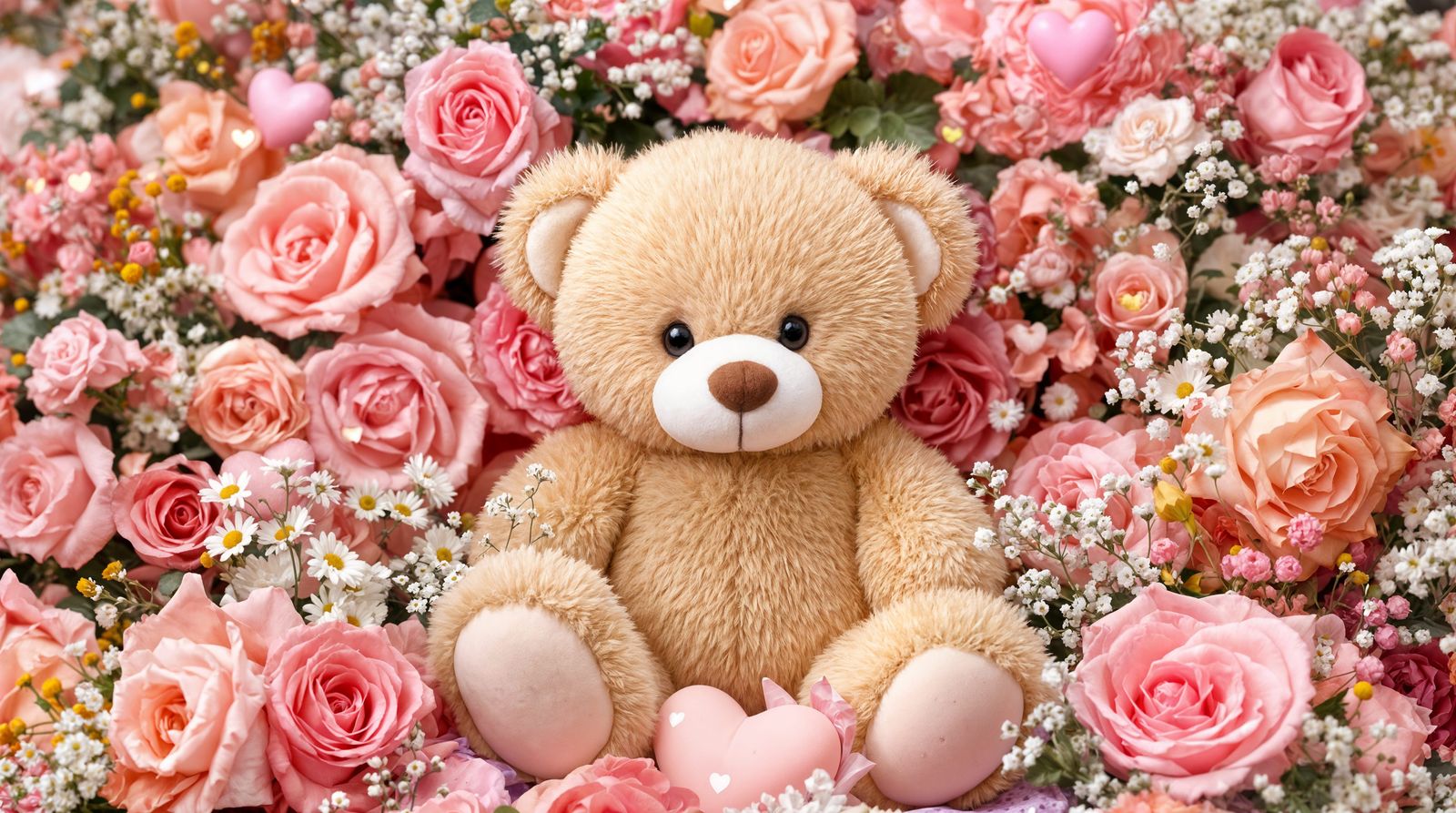 Cuddly Teddy Bear in Whimsical Valentine's Day Setting