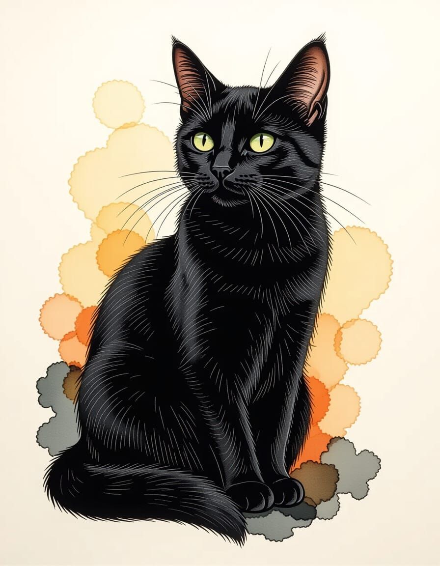 Detailed Black Cat in Pen and Ink Style