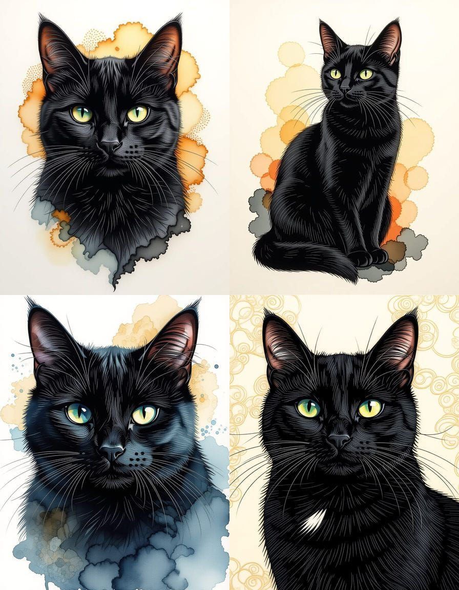 Intricate Black Cat as Pen and Ink Masterpiece