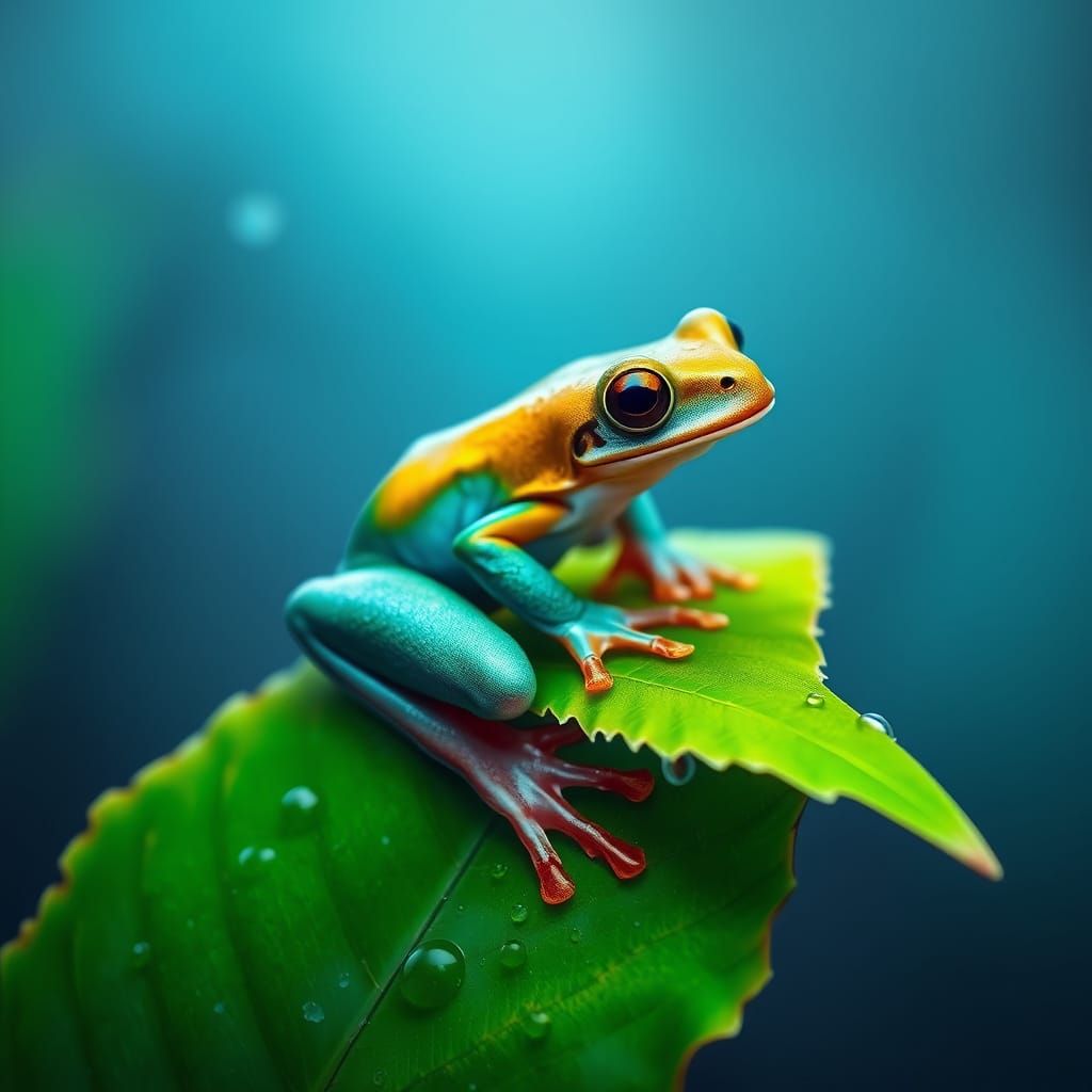 Ethereal Frog Amidst Rainy Greenspace
