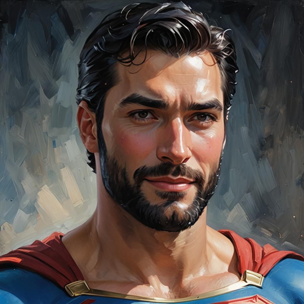 Impressionist Superman Portrait with Black Beard