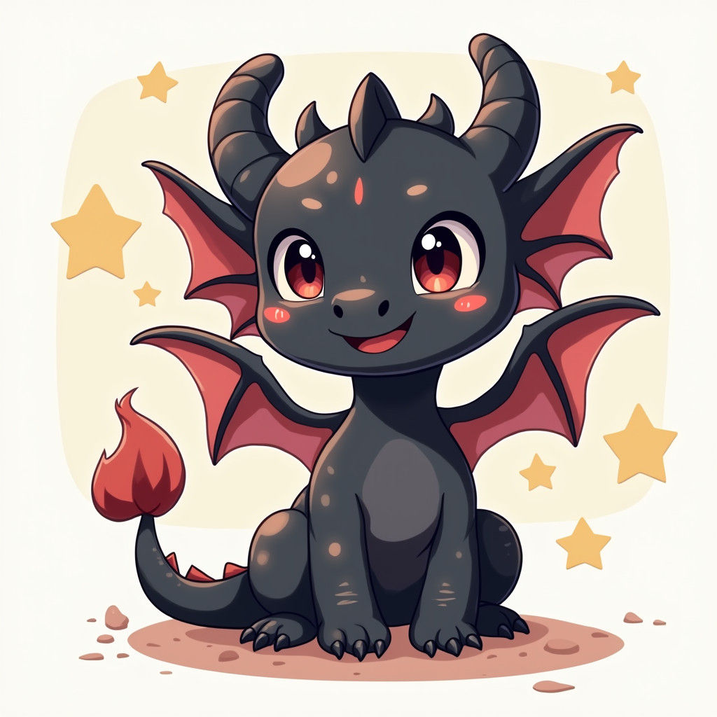 Adorable Black Dragon in Anime Style