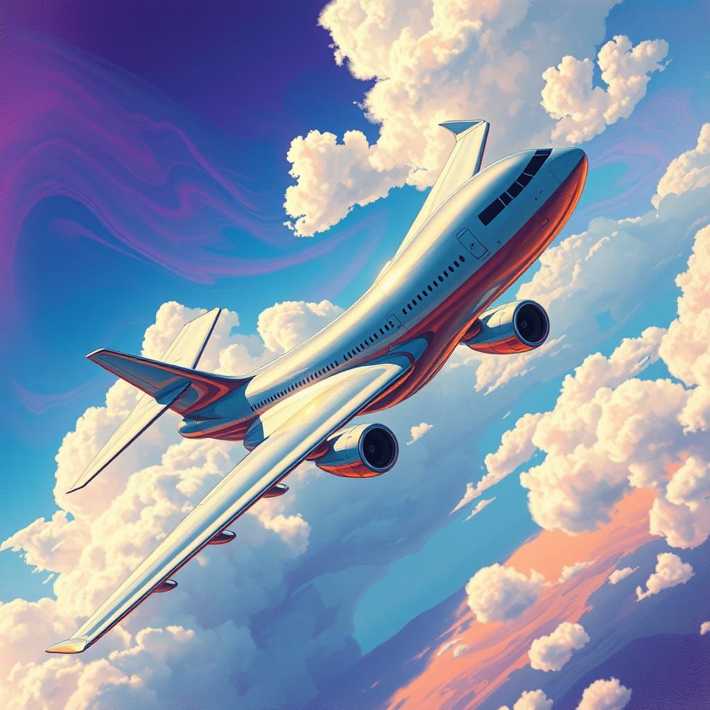 Majestic Futuristic Airliner Soars Through Vibrant Skies