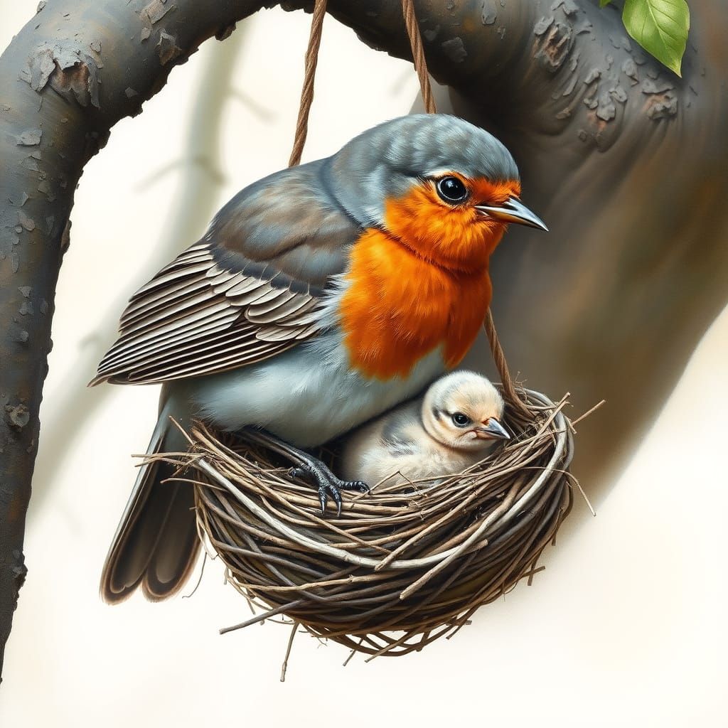 Eurasian Robin plumage, greyish brown or greenish brown on t...
