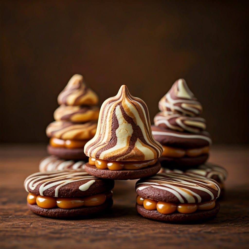 Christmas Cookies with Chocolate Swirls and Marshmallow Fill...