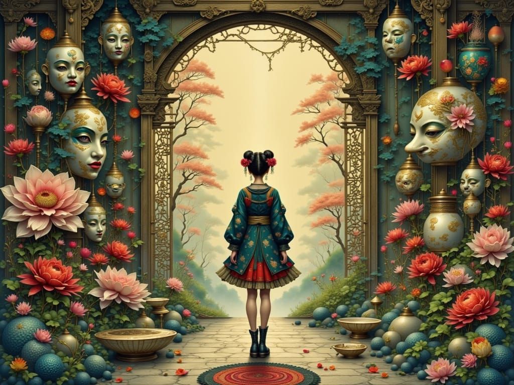 Chiyoko Views Kabuki Masks with Fantasy Realism Style