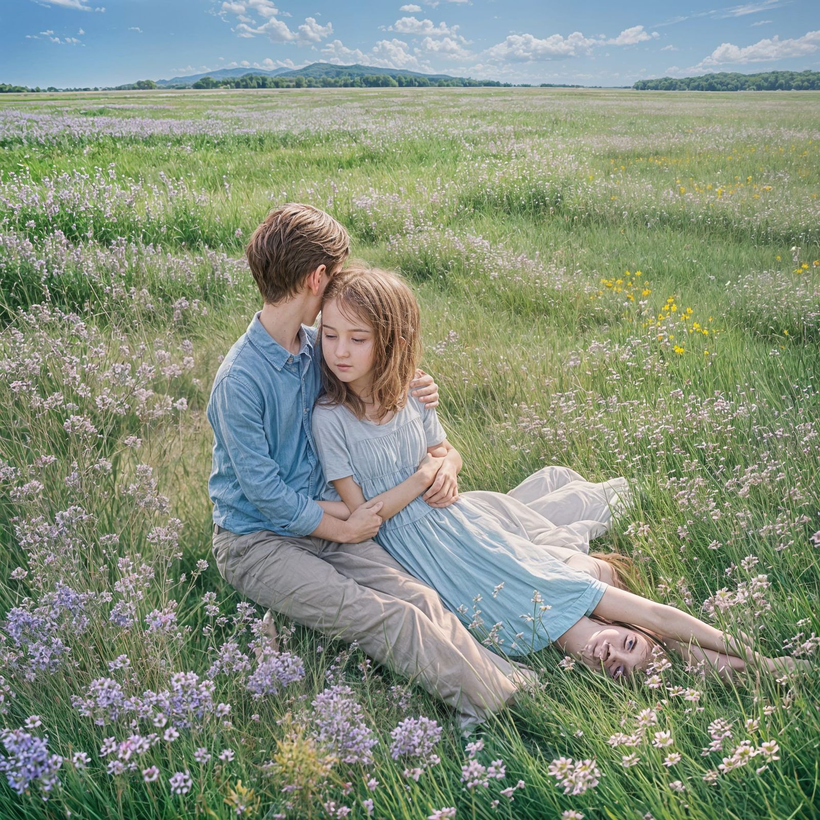 Touching Image of a Boy and Girl Hugging