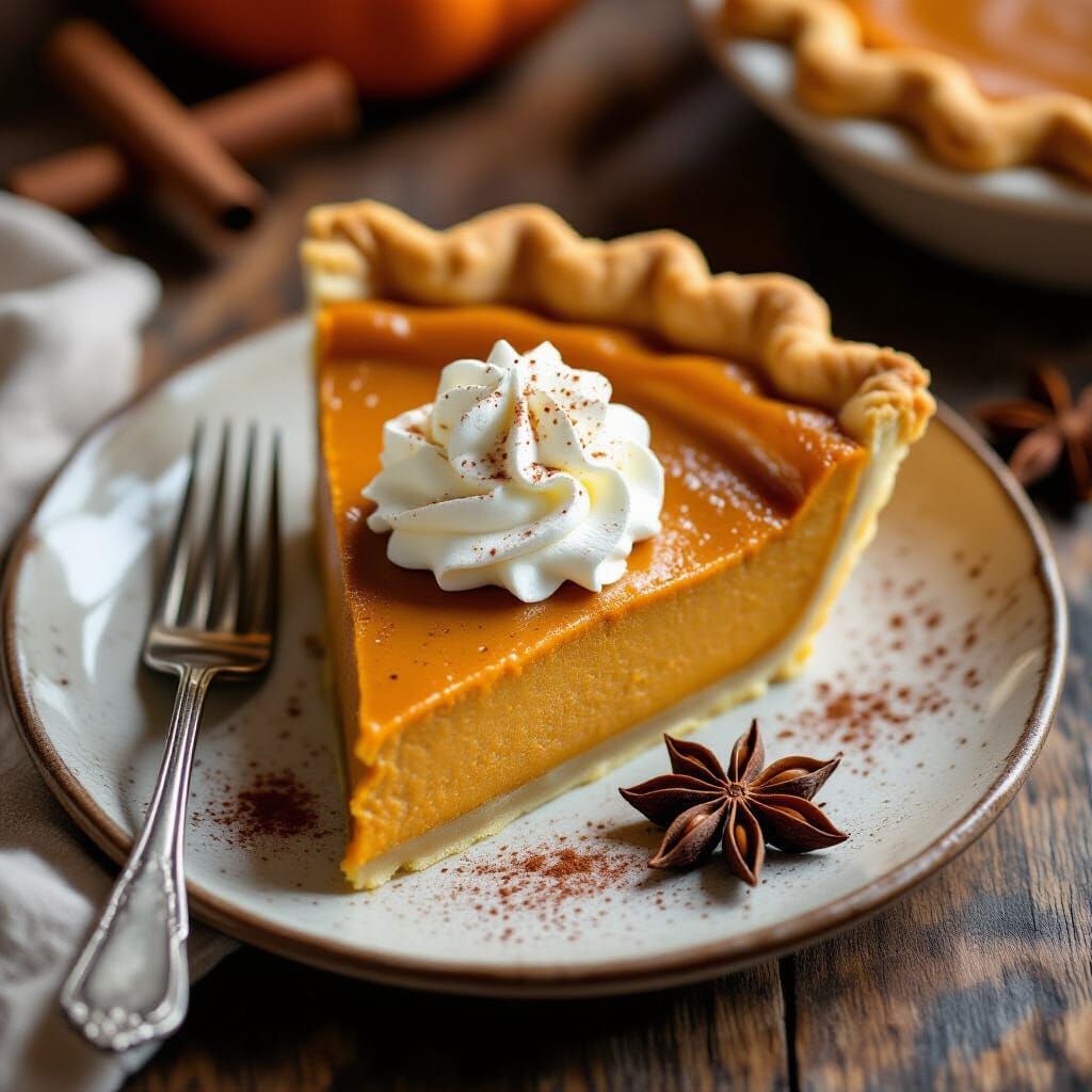 Photorealistic Pumpkin Pie Slice with Whipped Cream and Star...