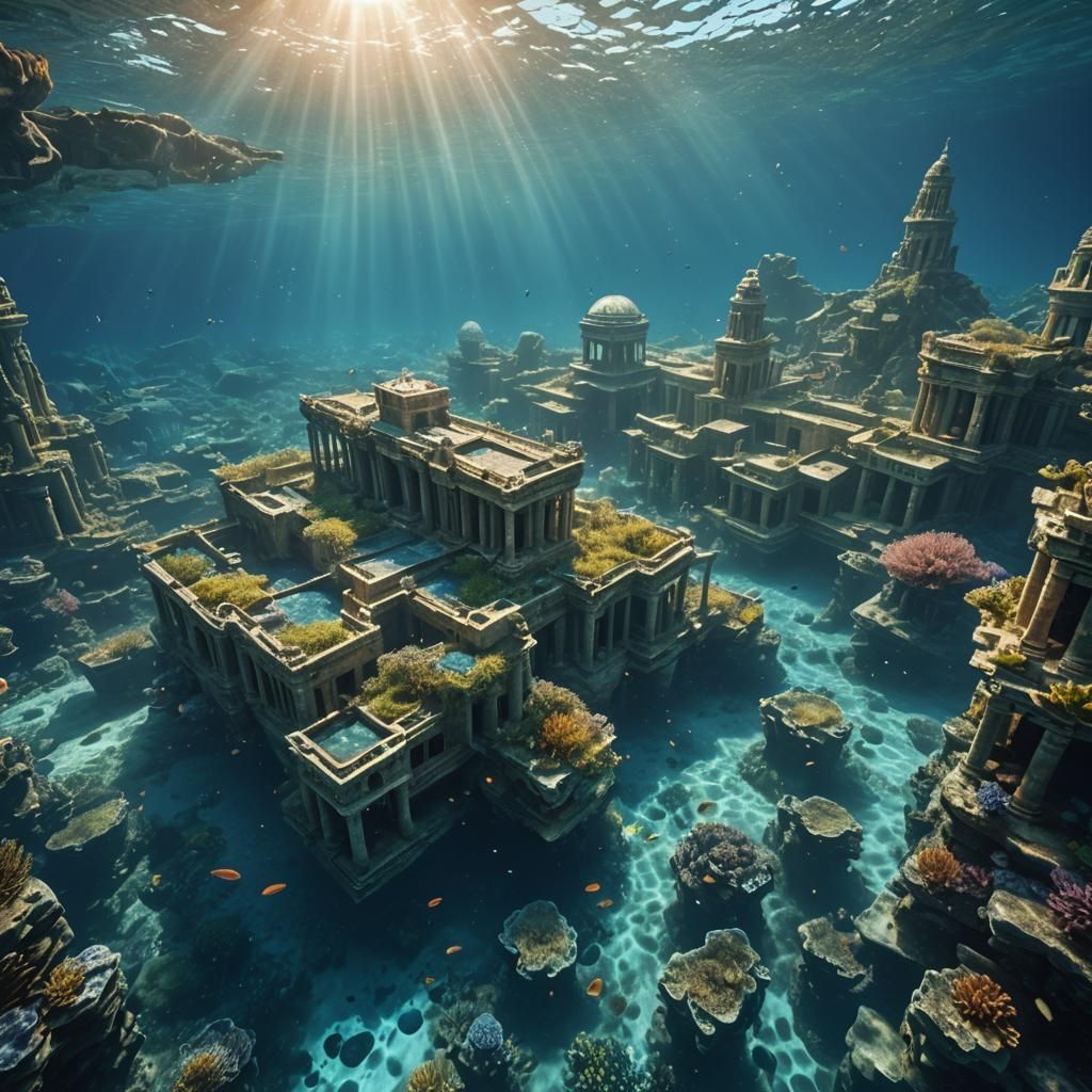 Hyperrealistic Underwater View of Sunken Atlantis