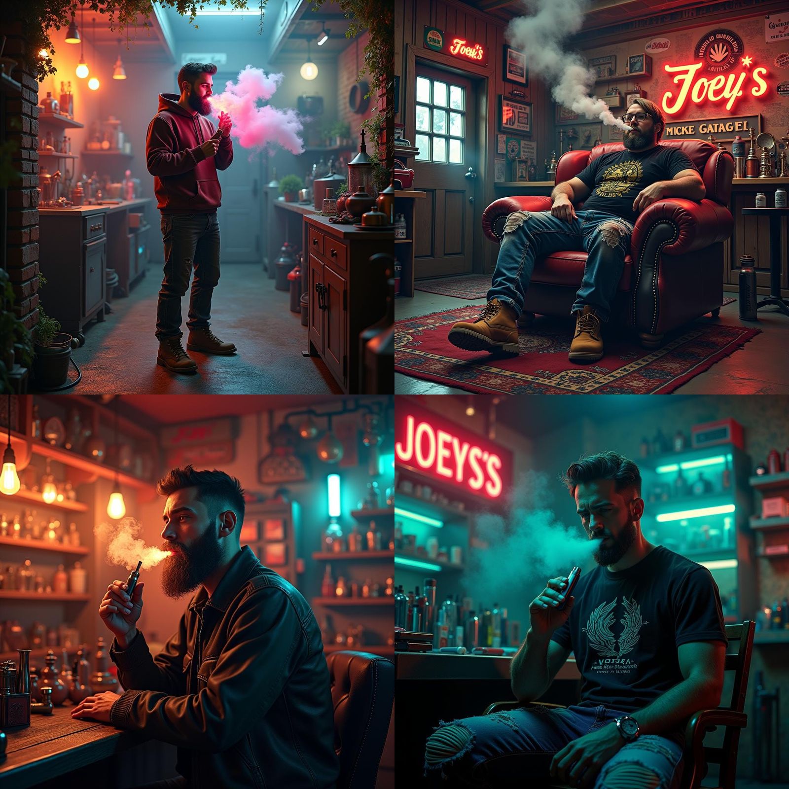 Bearded Man Vaping in Smoke Shop: Matte Painting
