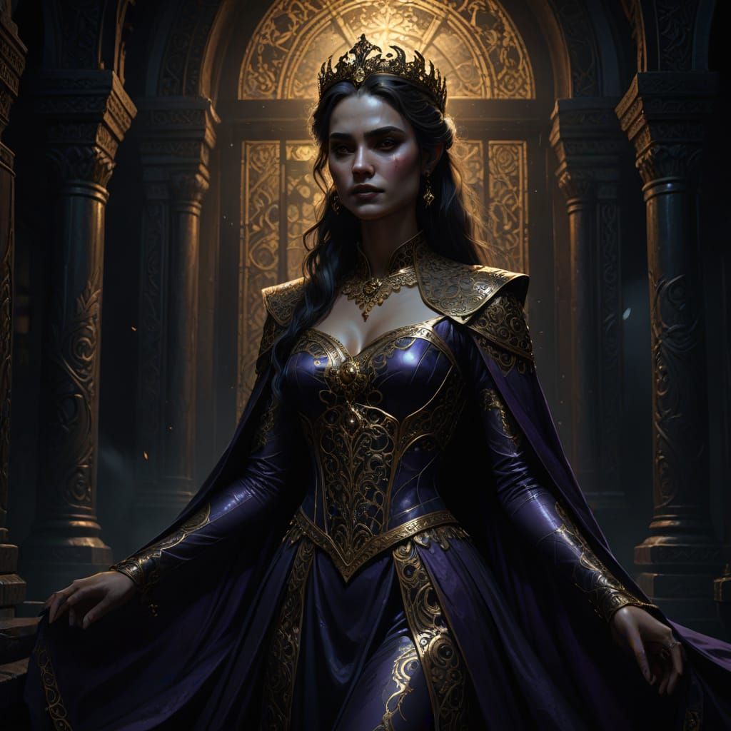 Vampire Goddess in Purple and Bronze Regal Gown