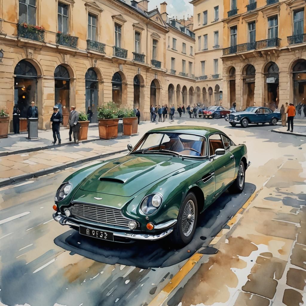 Aston Martin in Gouache Watercolor Impressionist Style