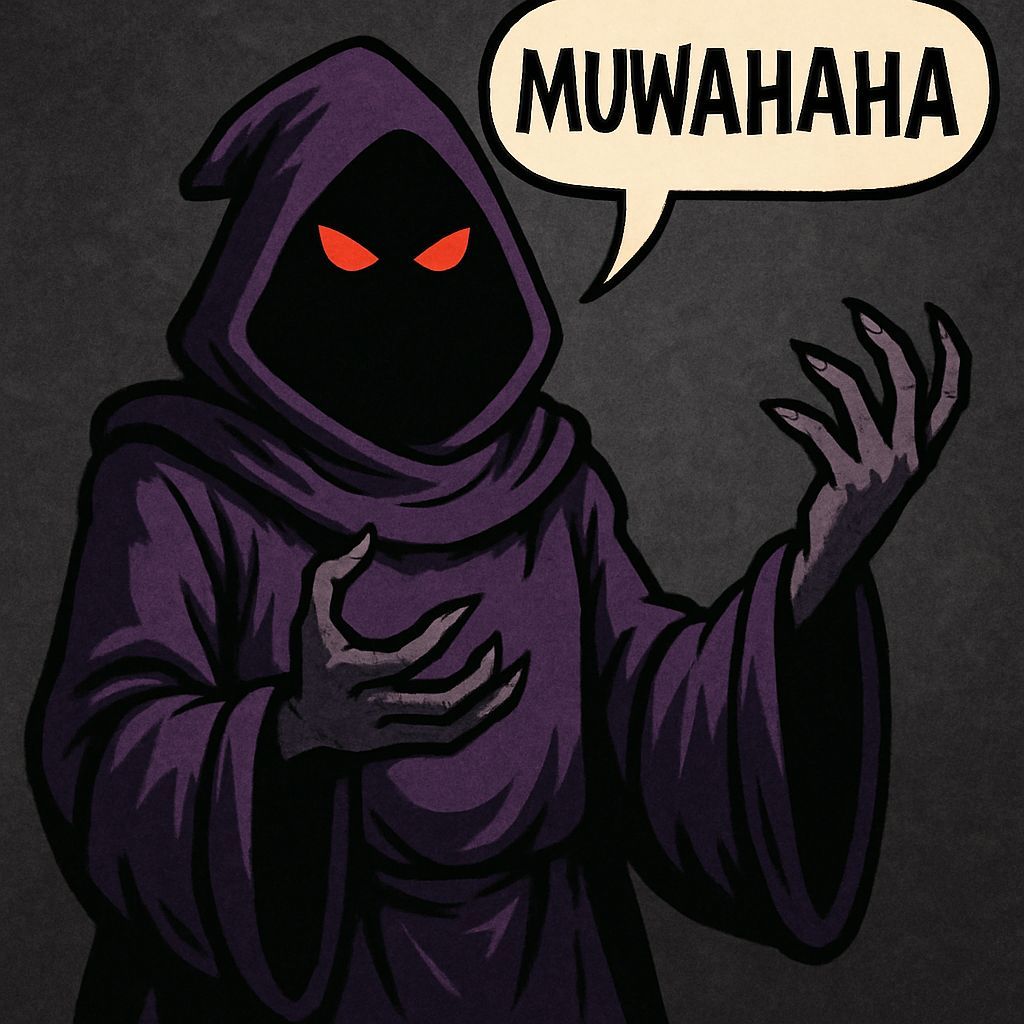 Evil Faceless Wizard in Purple Robe with Red Eyes