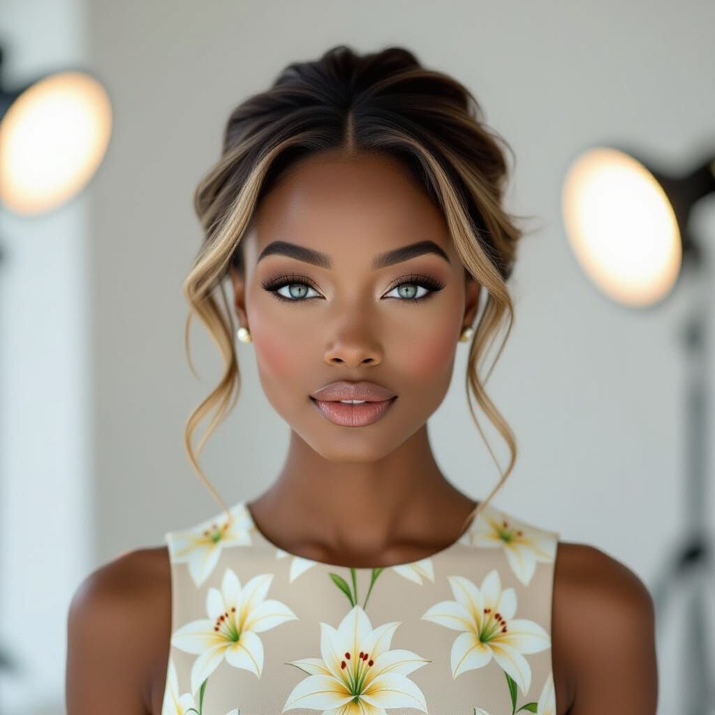 Studio Portrait of Confident Woman with Blue Eyes