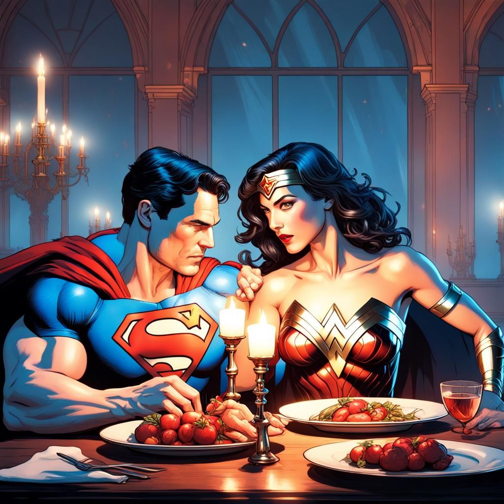Wonder Woman and Superman Romantic Dinner