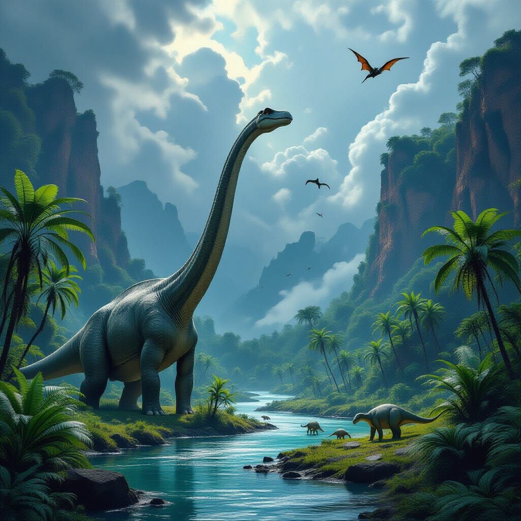 Brachiosaurus in Lush Jurassic Forest Landscape