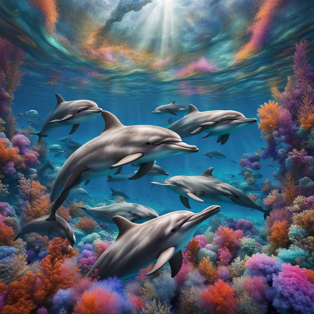 Dolphins Asleep in a Surreal Underwater Dream