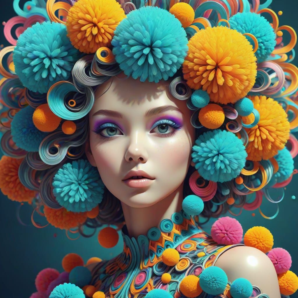 Person with Pom-Pom Hair: Abstract Fractal Art