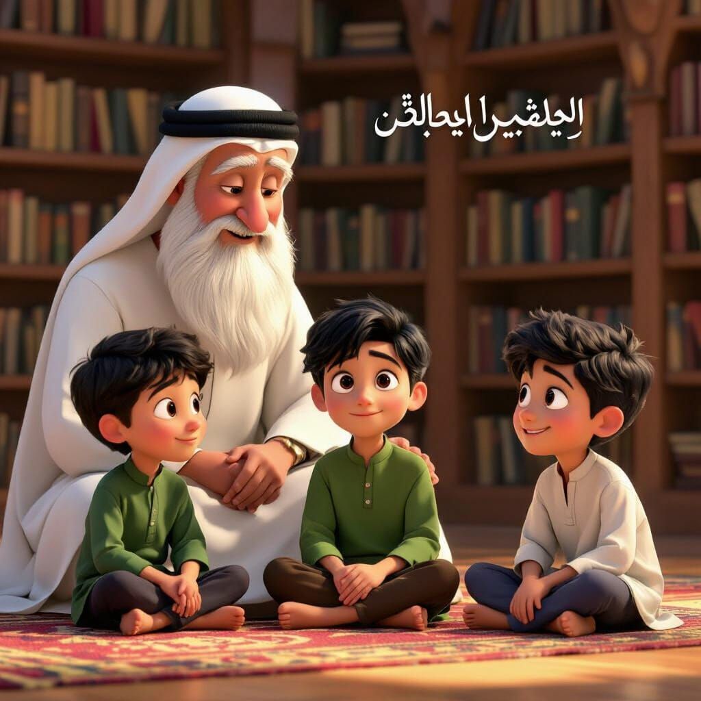Boys Meet Sheikh Noor: 3D Disney Pixar-Style Scene
