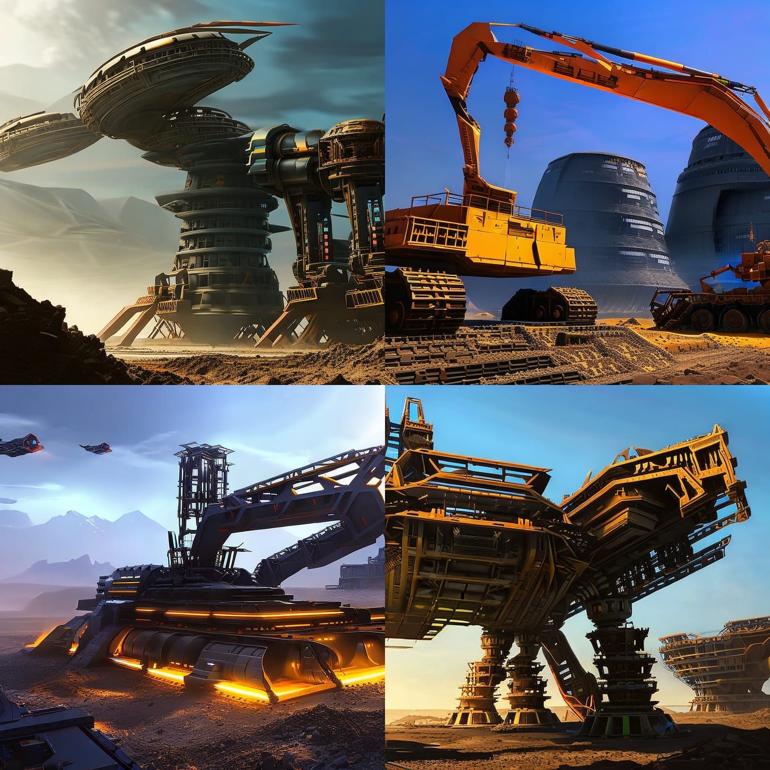 Large Caterpillar Excavator, redesigned as a futuristic robo...