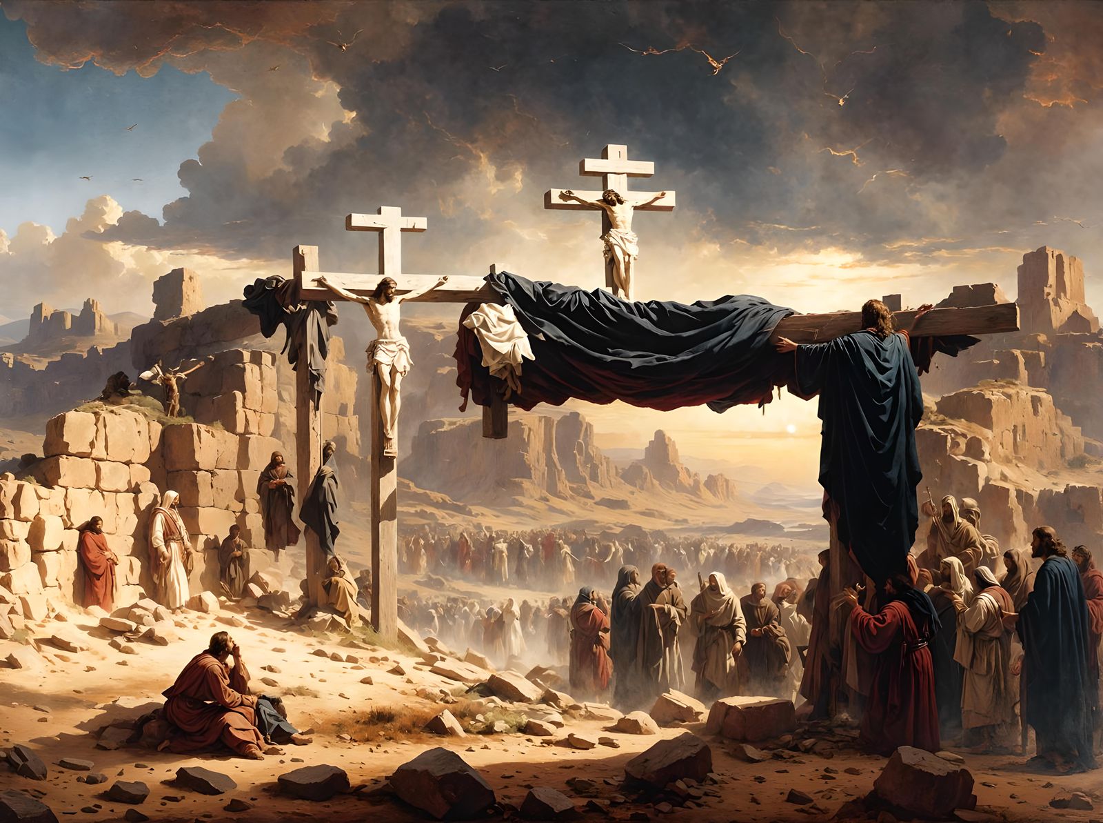 Crucifixion of Jesus Christ in Romanticism Style
