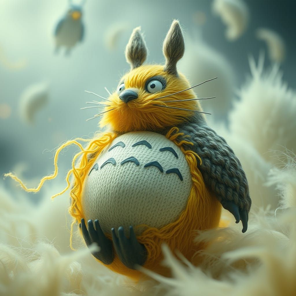 Totoro Transforms into a Vibrant Yellow Knitted Diver in Dre...