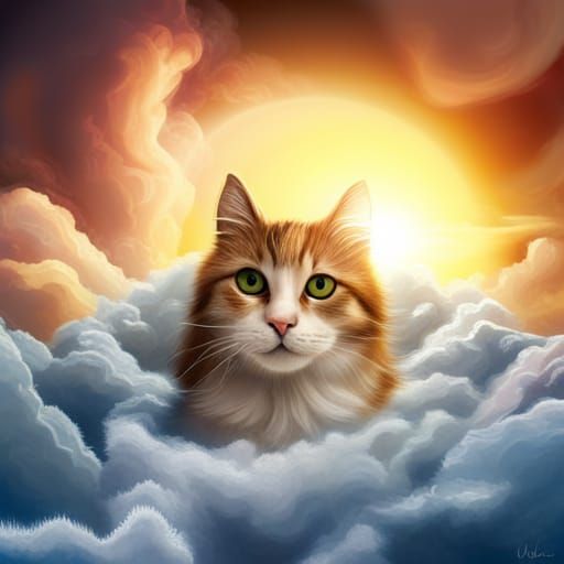 Colorful Cat on Cloud in Mystical 3D Render
