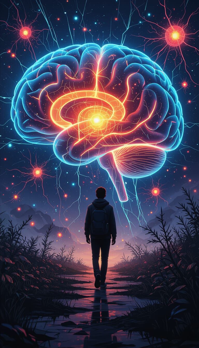Stepping into Infinity: Detailed Brain Illustration