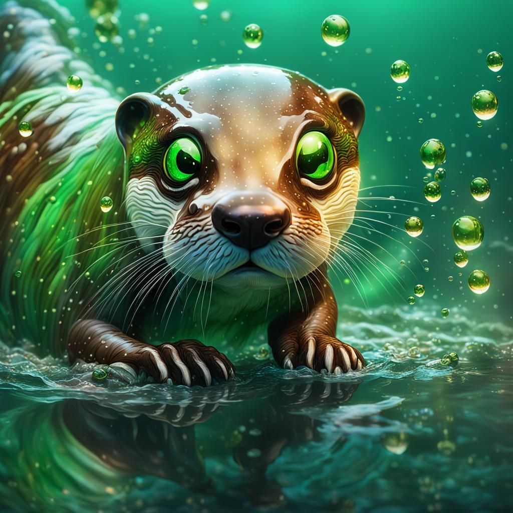 Playful Nutmeg Glass Otter Splashing into Pond
