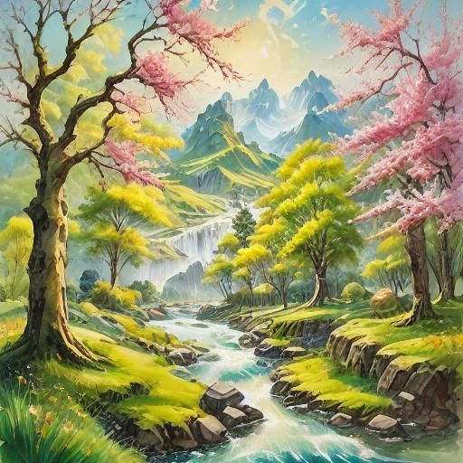 Romantic Couple in Spring Meadow Landscape