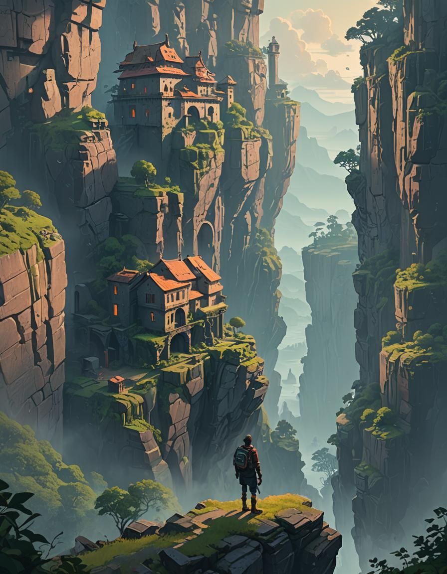 Mystical Cliffside City Concept Art