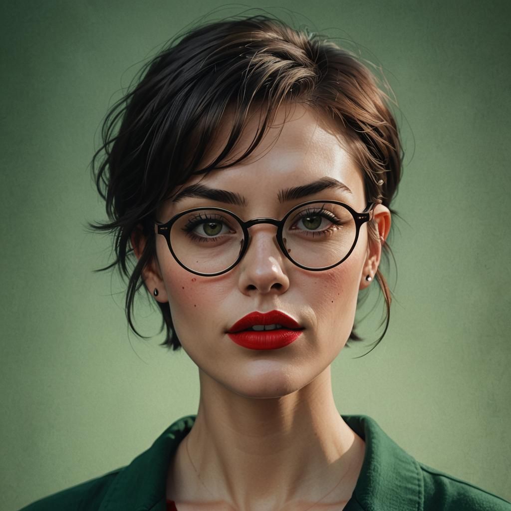 Brunette with Red Glasses: Ultra-Realistic Digital Portrait