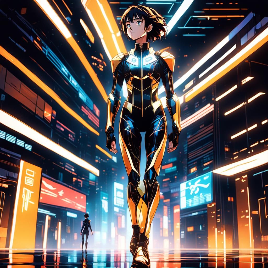 Anime Heroine in Sleek Bodysuit, Cinematic Film Still