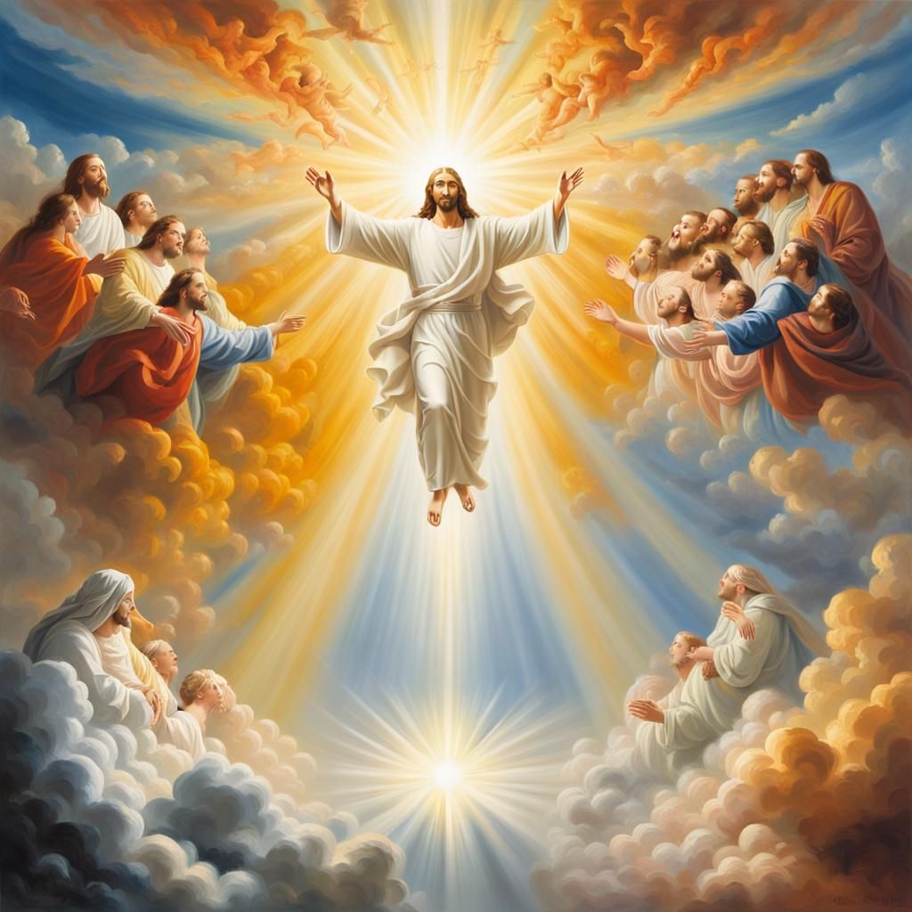 Radiant Jesus Christ in Heaven: An Oil Painting