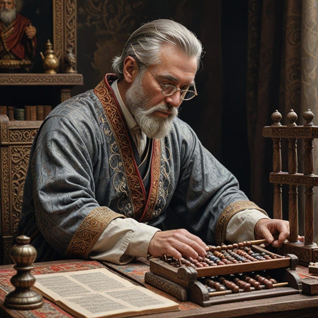 King Contemplates With Abacus and Hammer
