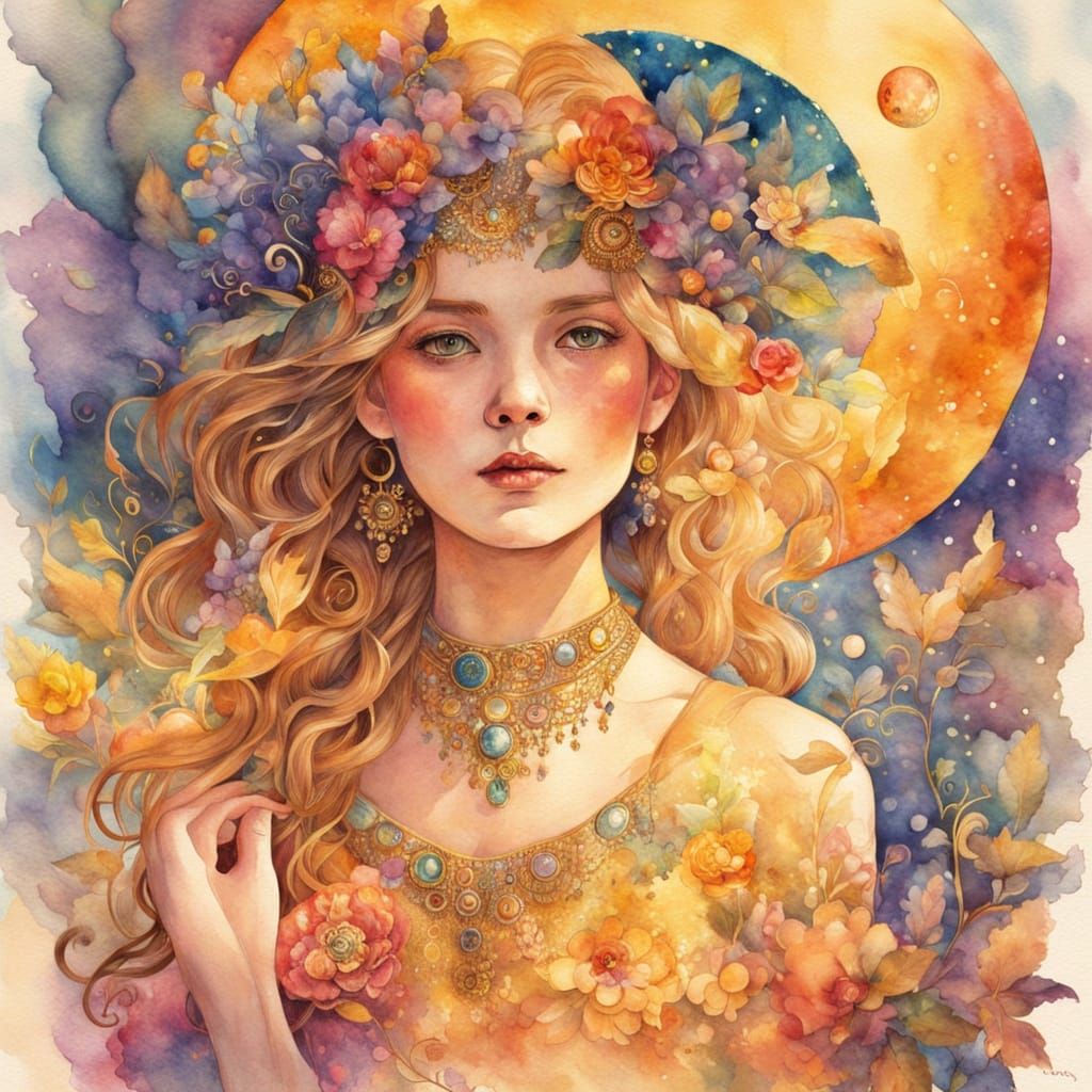 Whimsical Watercolor Scene with Golden Light