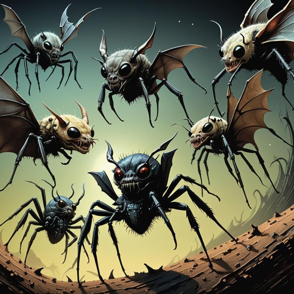 Alien Creatures on Exoplanet in Detailed Ink Illustration