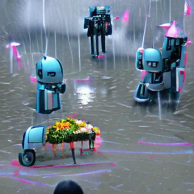 Solemn Robot Funeral Procession