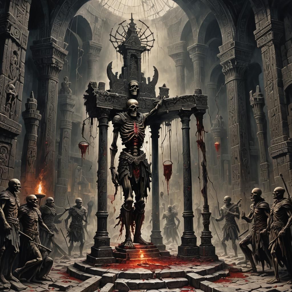 Blood Hourglass in Aztec Temple, Horror Style