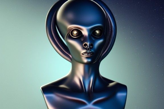 Hyperrealistic Alien Sitting on a Bed