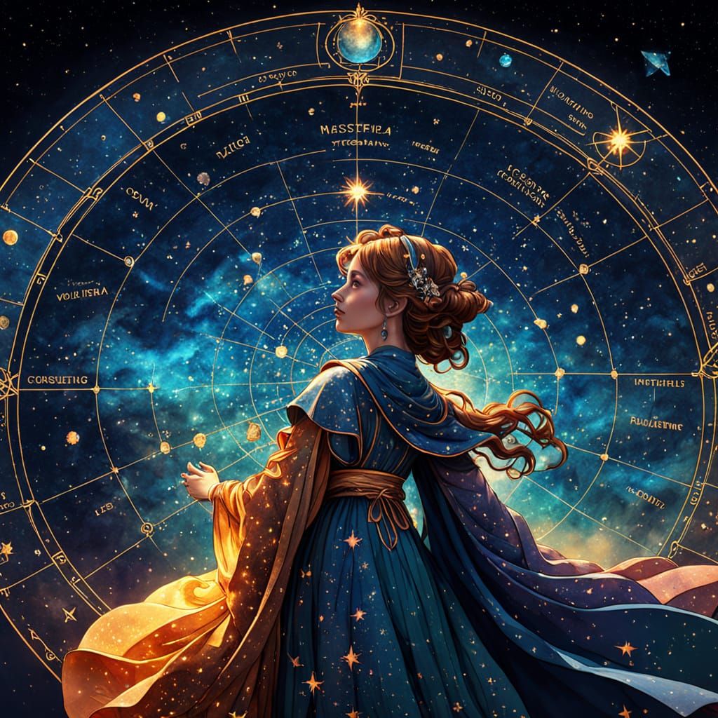 Celestial Cartographer in Nebula Observatory, Art Nouveau St...