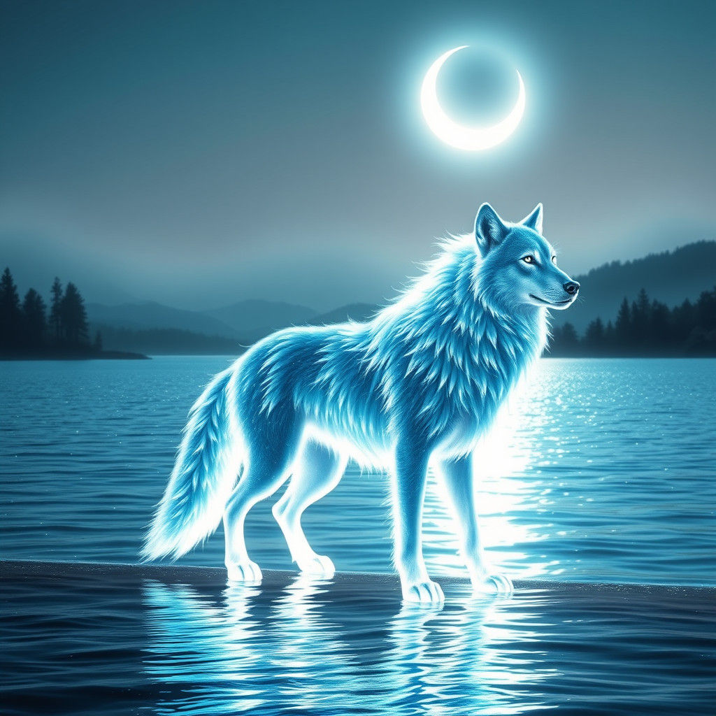 Luminous Wolf at Iridescent Lake