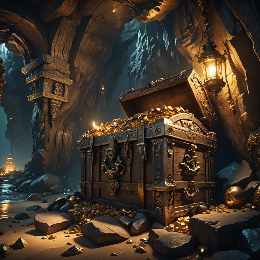Pirate Treasure Chest in Cave: Fantasy Concept Art