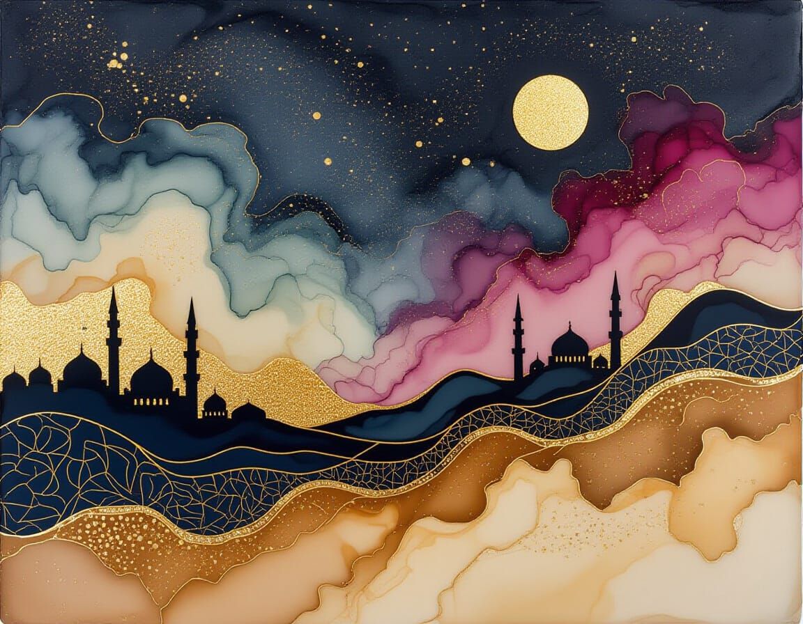 Washed oriental landscape