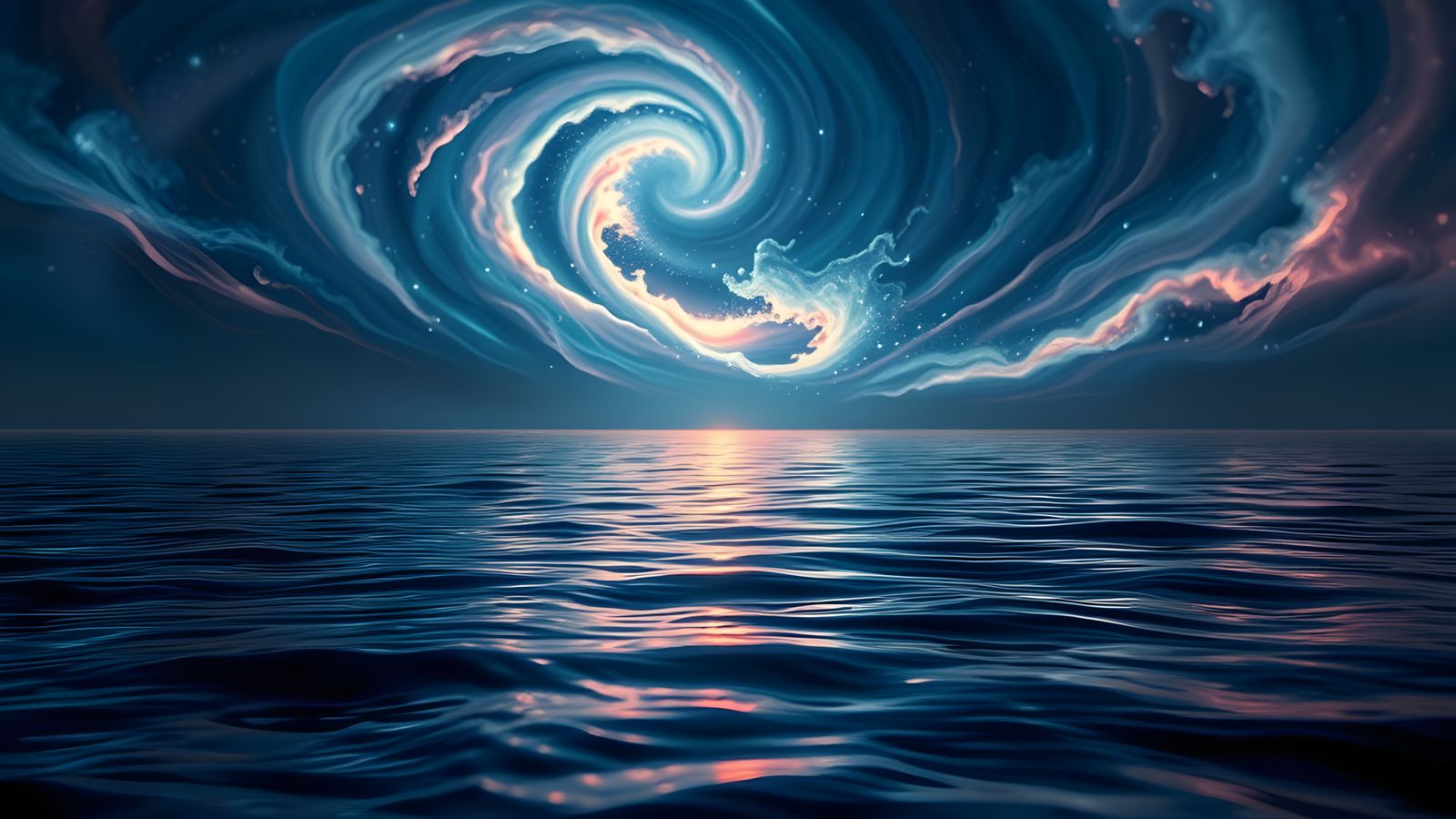 Nocturnal Seascape Reflecting a Swirling Cosmos