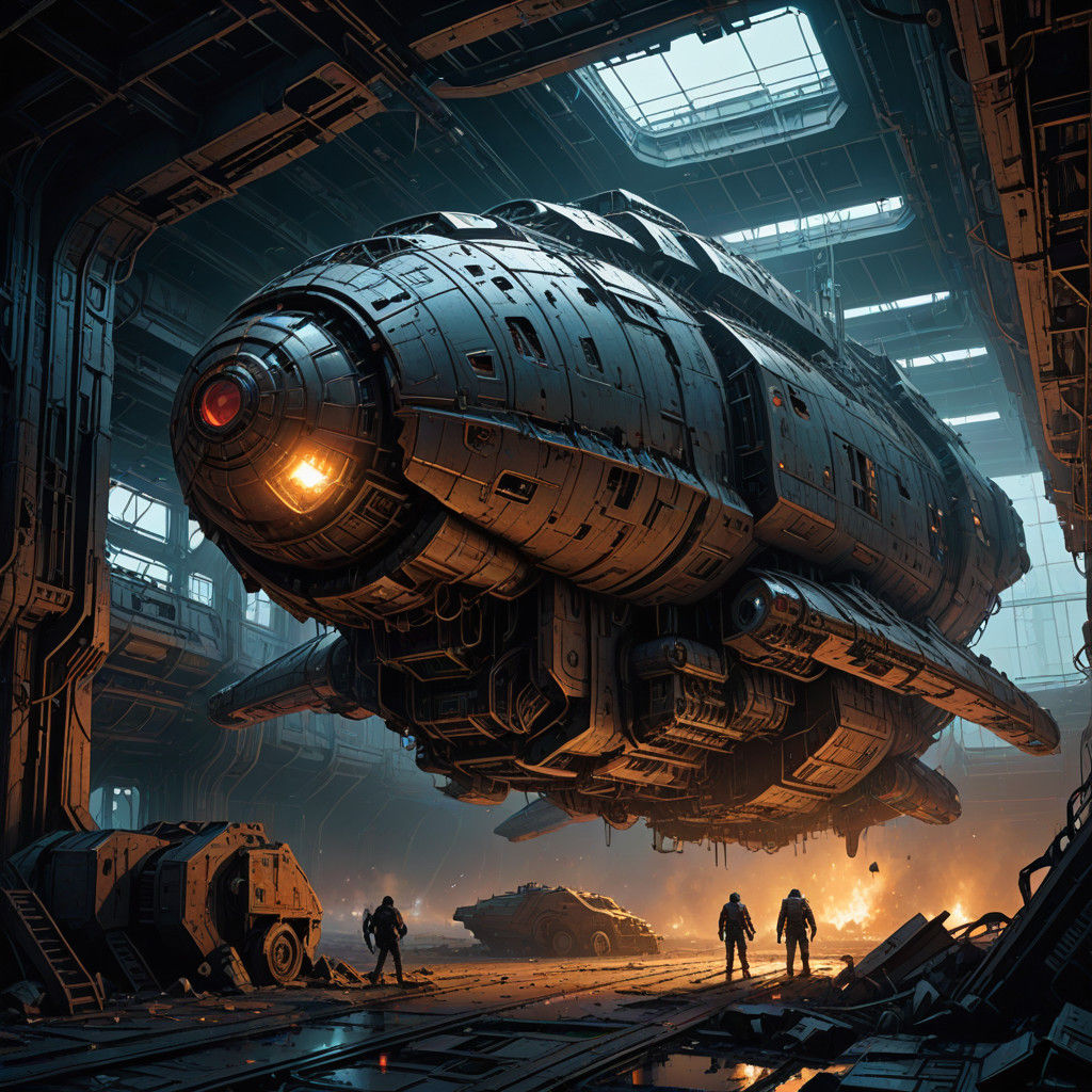 Retro-Futuristic Starship Wreckage in Vibrant, Hyper-Realist...