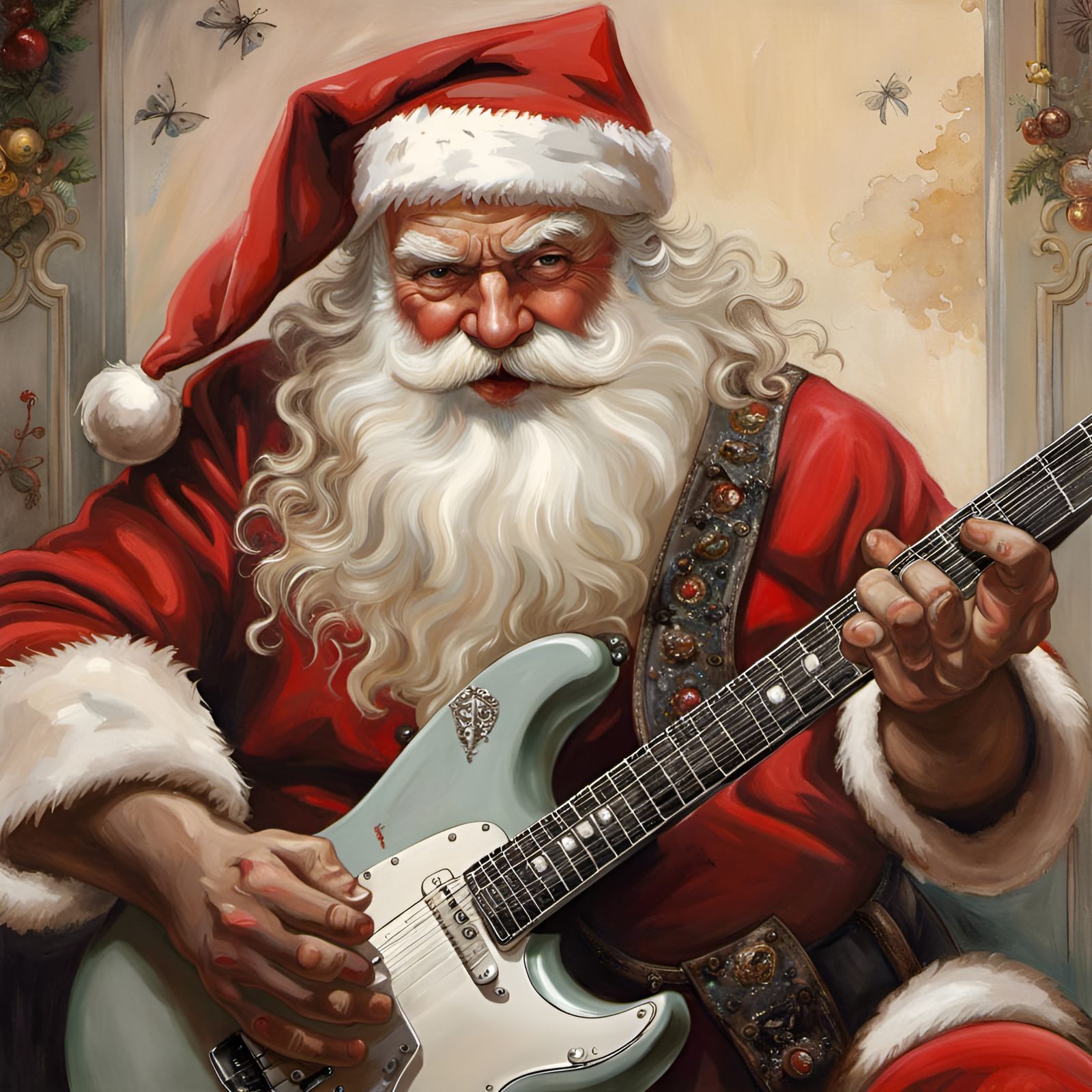 Santa Claus Shreds on Electric Guitar: Hyperrealistic Portra...