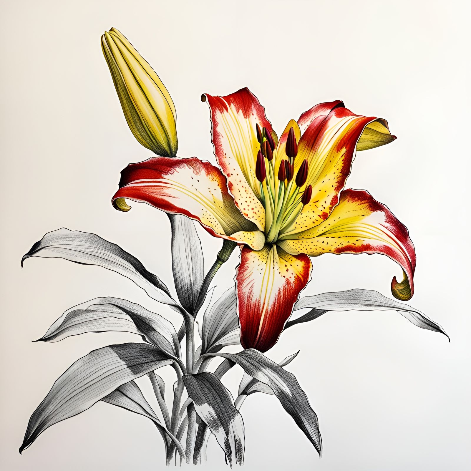 Realistic Lily Crosshatch Ink Drawing