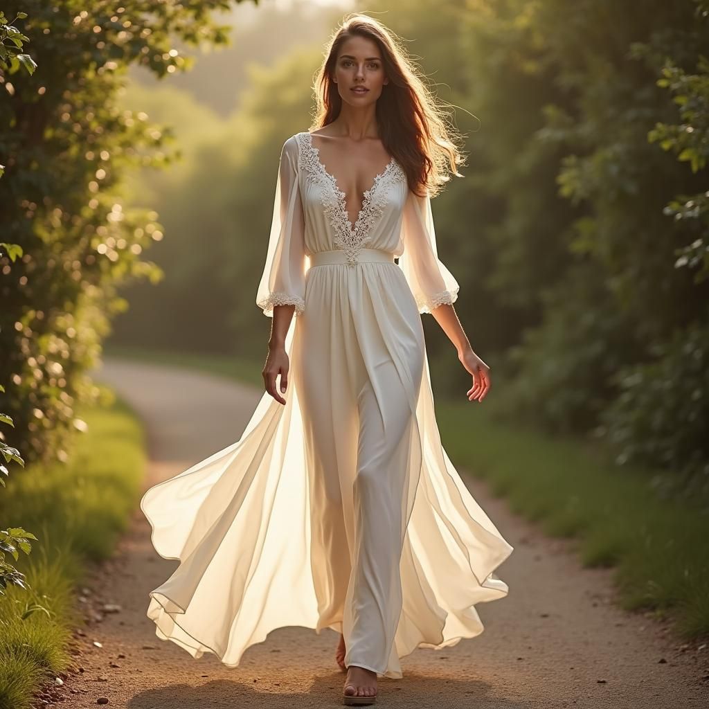 Boho Ivory Chiffon Gown with Lace Details
