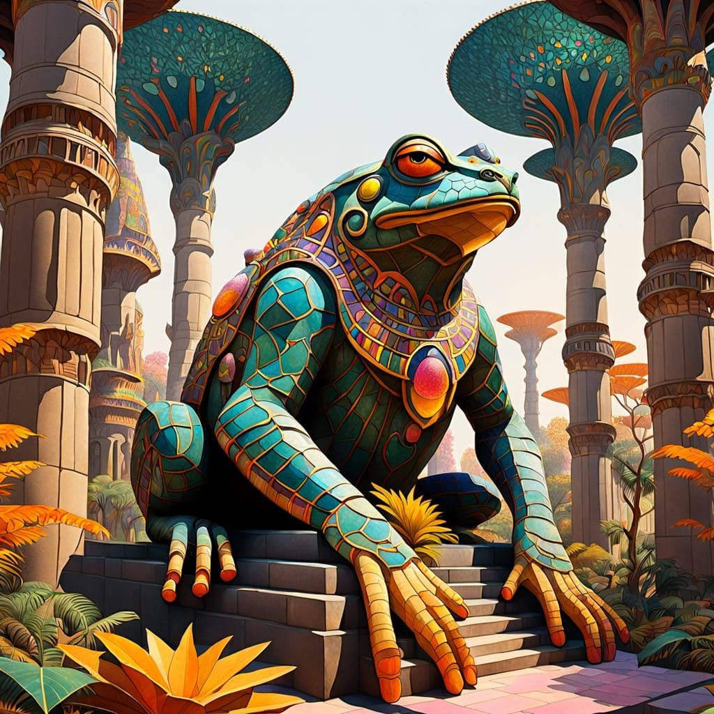 Egyptian Temple with Gaudi-Inspired Tree Columns